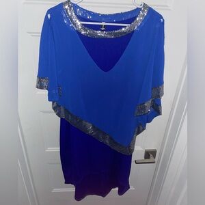 NWOT CajoleSyren Blue/Silver Dress with batwing shawl attached 4XL (Fits 2X)